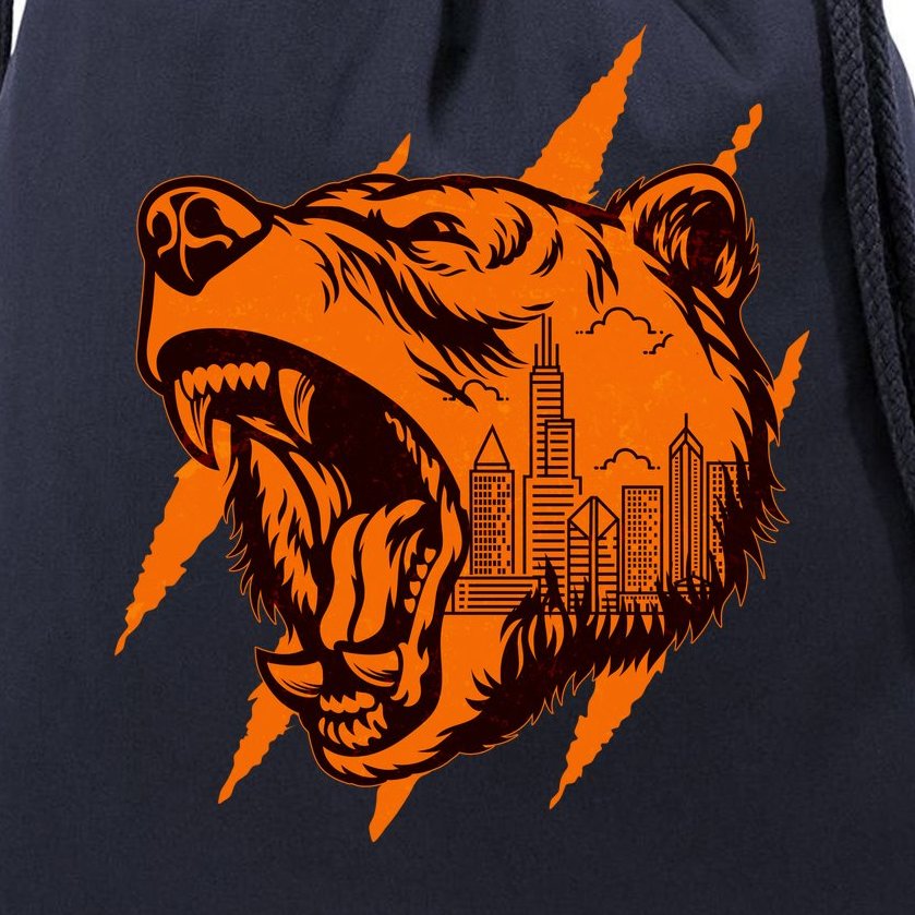 Sporty Chicago Skyline Roaring Bear Drawstring Bag