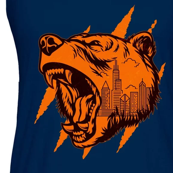 Sporty Chicago Skyline Roaring Bear Ladies Essential Flowy Tank