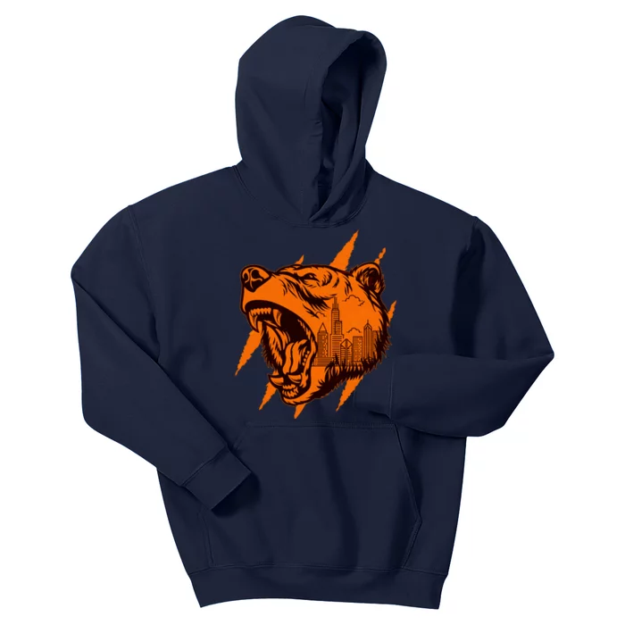 Sporty Chicago Skyline Roaring Bear Kids Hoodie