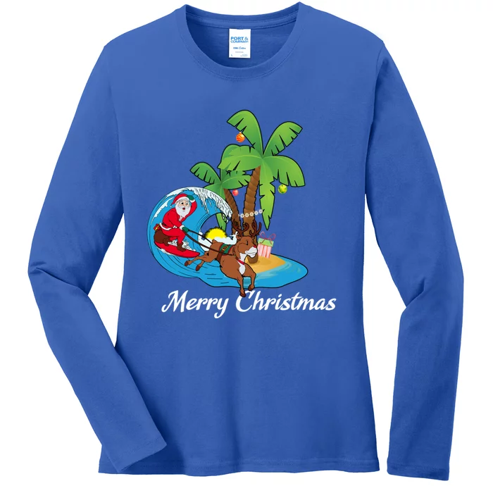 Surfing Christmas Santa Claus Comes To The City Gift Ladies Long Sleeve Shirt