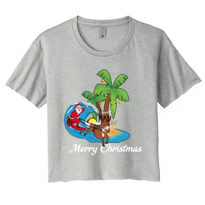 Surfing Christmas Santa Claus Comes To The City Gift Women's Crop Top Tee