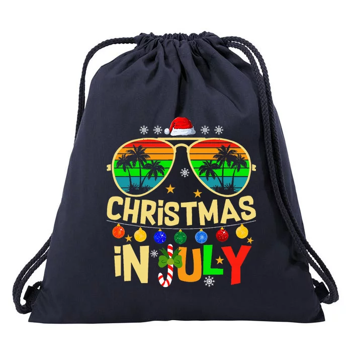 Santa Claus Sunglasses Beach Christmas Drawstring Bag