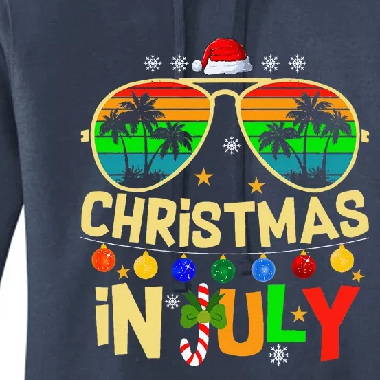 Santa Claus Sunglasses Beach Christmas Women's Pullover Hoodie