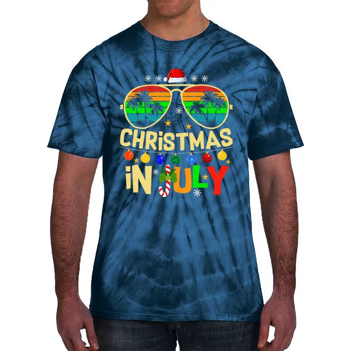 Santa Claus Sunglasses Beach Christmas Tie-Dye T-Shirt