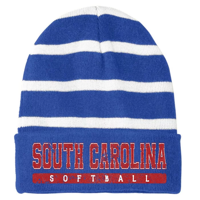 South Carolina Softball Red Vintage Striped Beanie with Solid Band