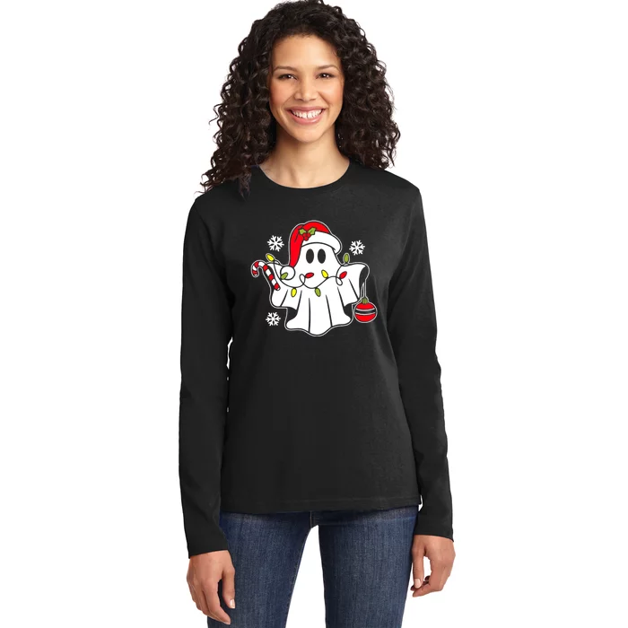 Spooky Christmas Santa Ghost Ladies Long Sleeve Shirt