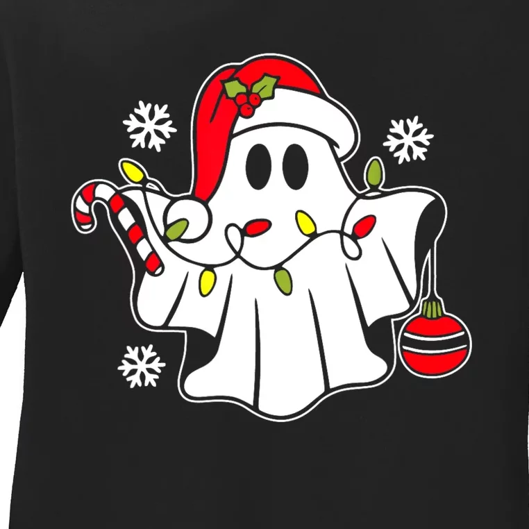 Spooky Christmas Santa Ghost Ladies Long Sleeve Shirt