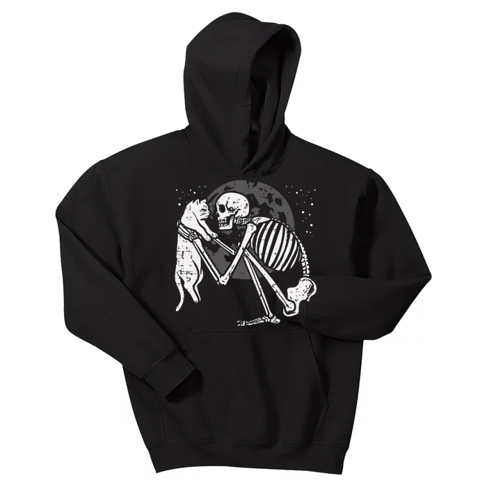 Skeleton Cat Skull Kitty Cute Goth Halloween Kids Hoodie