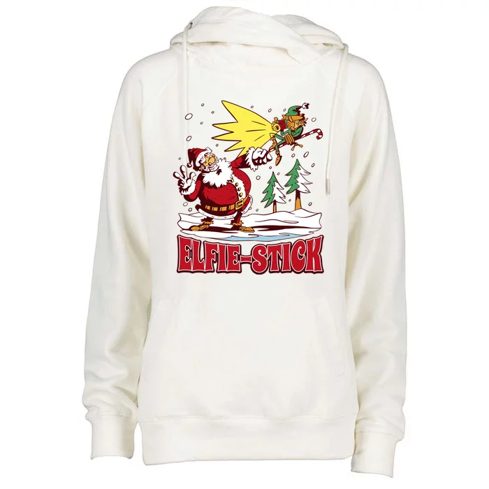 Santa Claus Selfie Funny Elf Christmas Womens Funnel Neck Pullover Hood