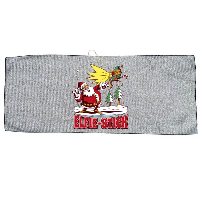 Santa Claus Selfie Funny Elf Christmas Large Microfiber Waffle Golf Towel