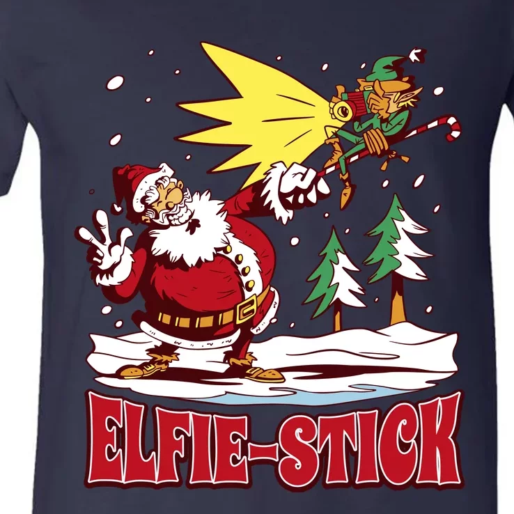 Santa Claus Selfie Funny Elf Christmas V-Neck T-Shirt