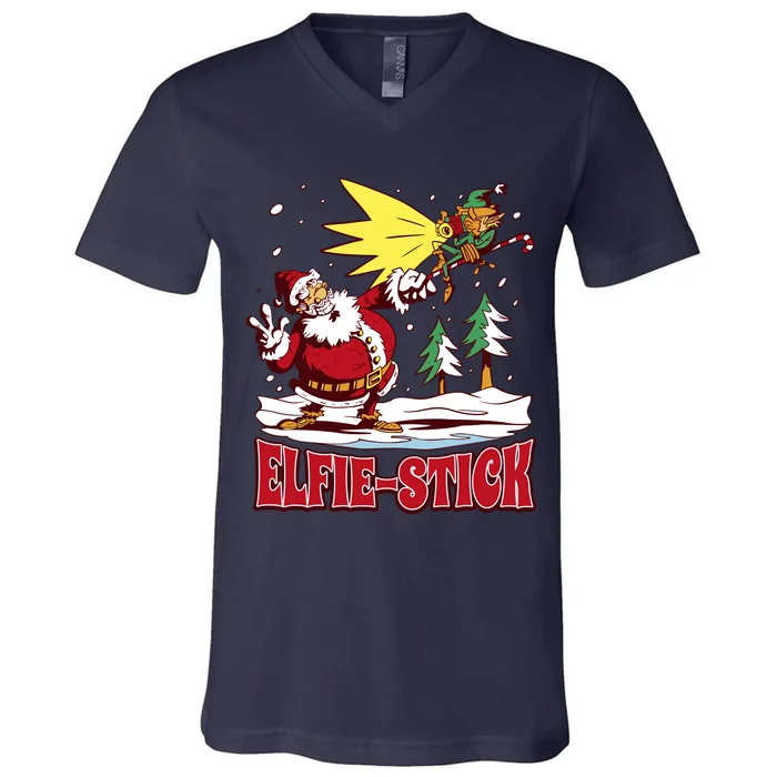 Santa Claus Selfie Funny Elf Christmas V-Neck T-Shirt