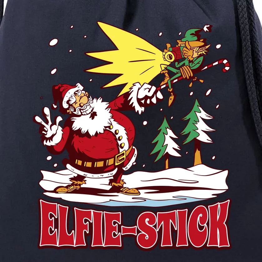 Santa Claus Selfie Funny Elf Christmas Drawstring Bag