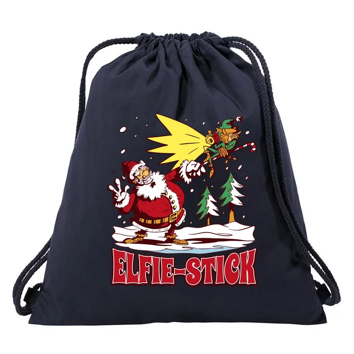 Santa Claus Selfie Funny Elf Christmas Drawstring Bag