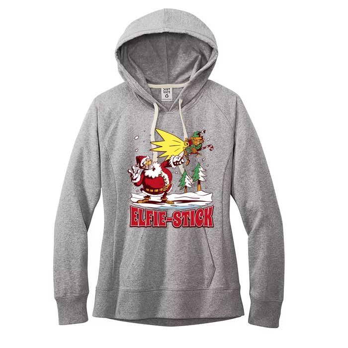 Santa Claus Selfie Funny Elf Christmas Women's Fleece Hoodie