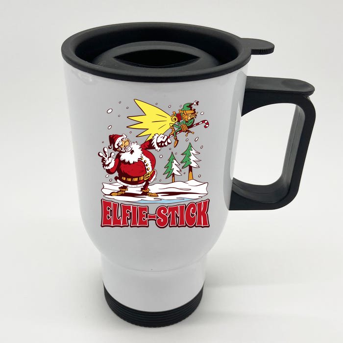 Santa Claus Selfie Funny Elf Christmas Front & Back Stainless Steel Travel Mug