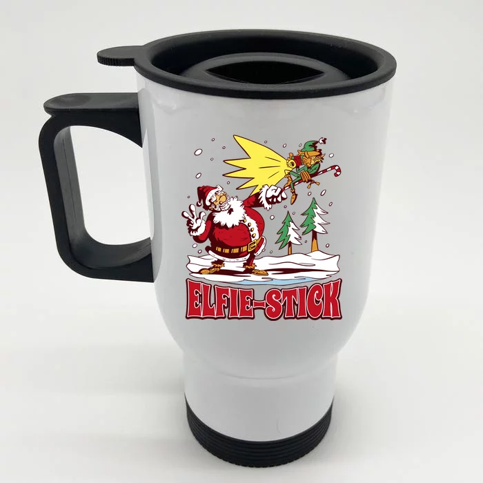 Santa Claus Selfie Funny Elf Christmas Front & Back Stainless Steel Travel Mug