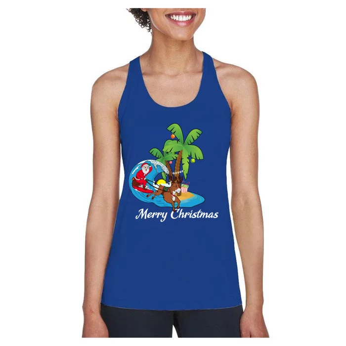 Surfing Christmas Santa Claus Comes To The City Cute Gift Women's Racerback Tank