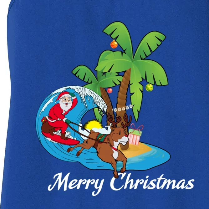 Surfing Christmas Santa Claus Comes To The City Cute Gift Women's Racerback Tank