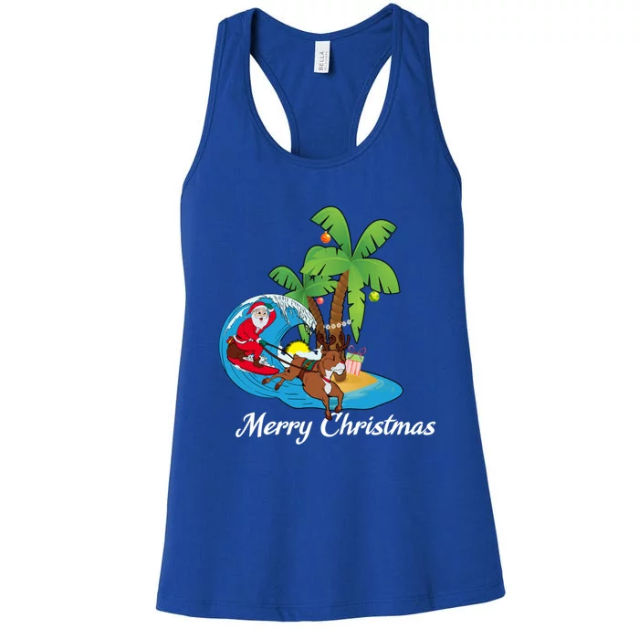 Surfing Christmas Santa Claus Comes To The City Cute Gift Women's Racerback Tank