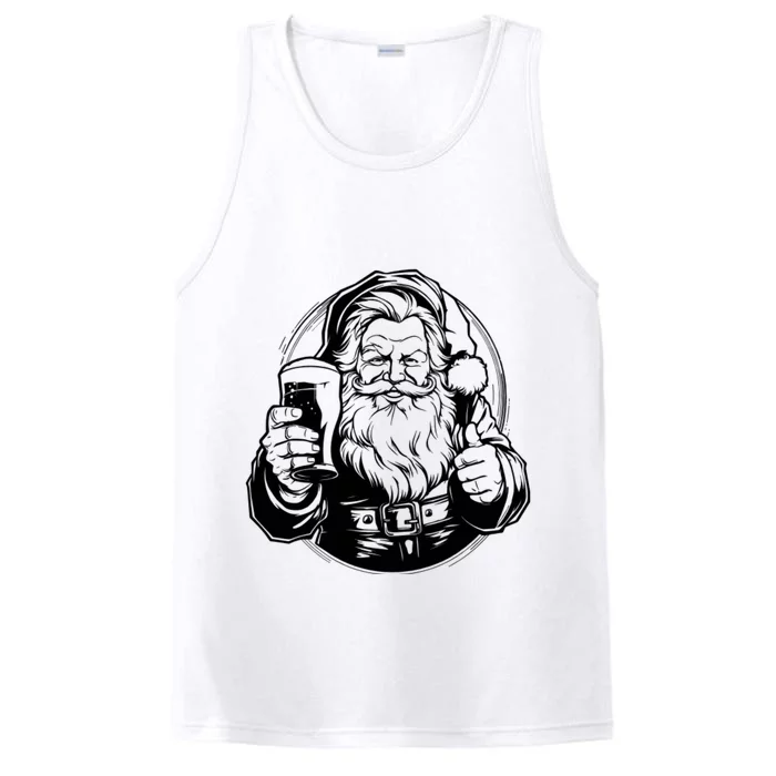 Santa Claus Smiling And Holding A Beer Glass Performance Tank