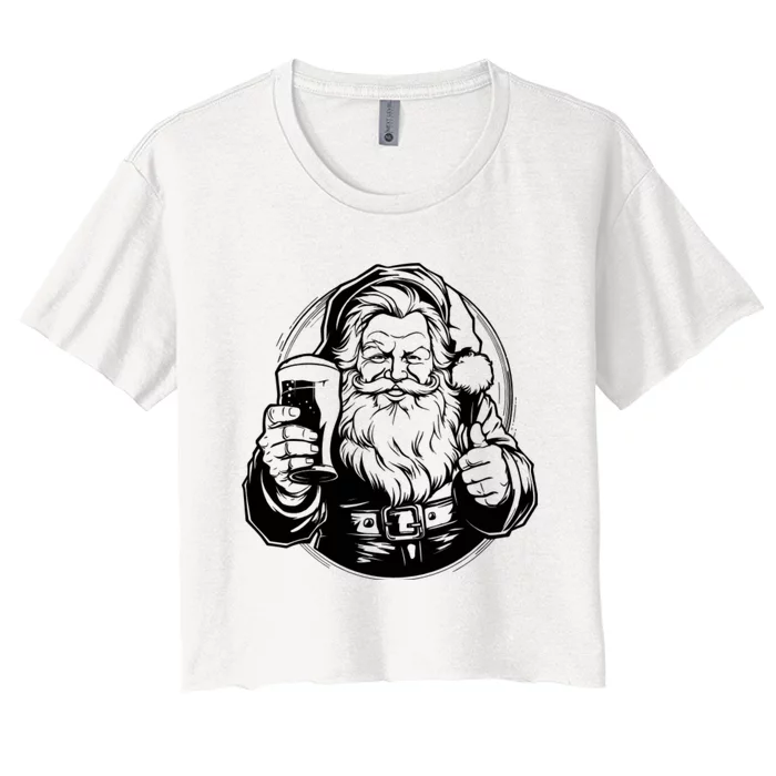 Santa Claus Smiling And Holding A Beer Glass Women's Crop Top Tee