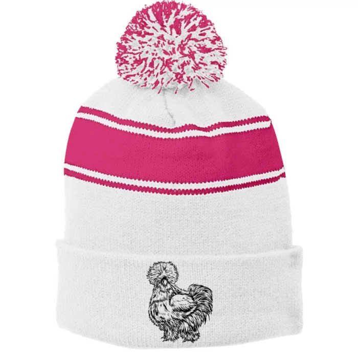 Silkie Chicken Stripe Pom Pom Beanie