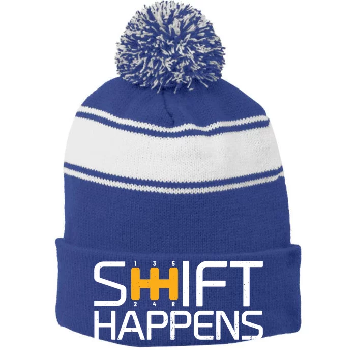 Sports Cars Street Racing Shift Happens Race Car Cute Gift Stripe Pom Pom Beanie