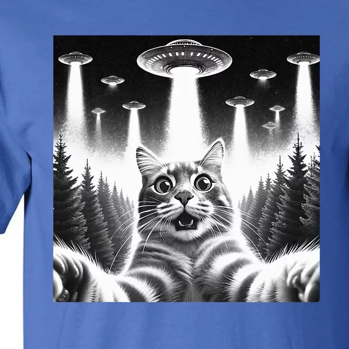 Scared Cat Selfie with UFOs Tall T-Shirt