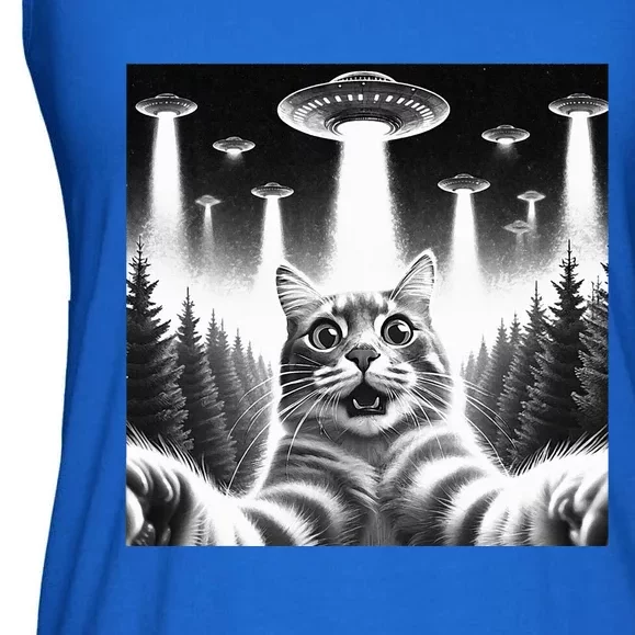 Scared Cat Selfie with UFOs Ladies Essential Flowy Tank