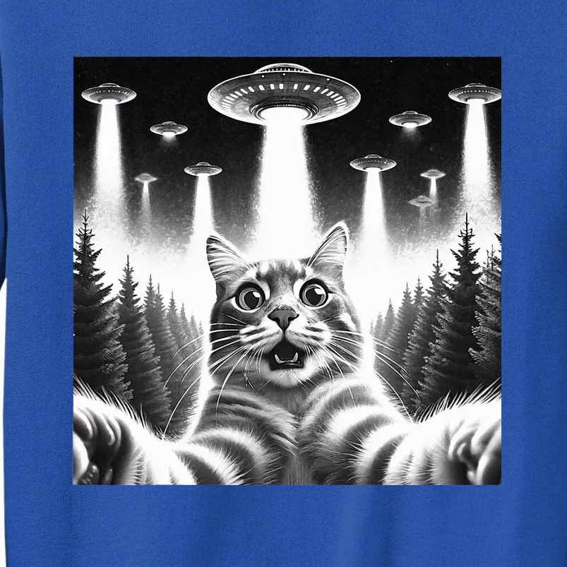 Scared Cat Selfie with UFOs Tall Sweatshirt