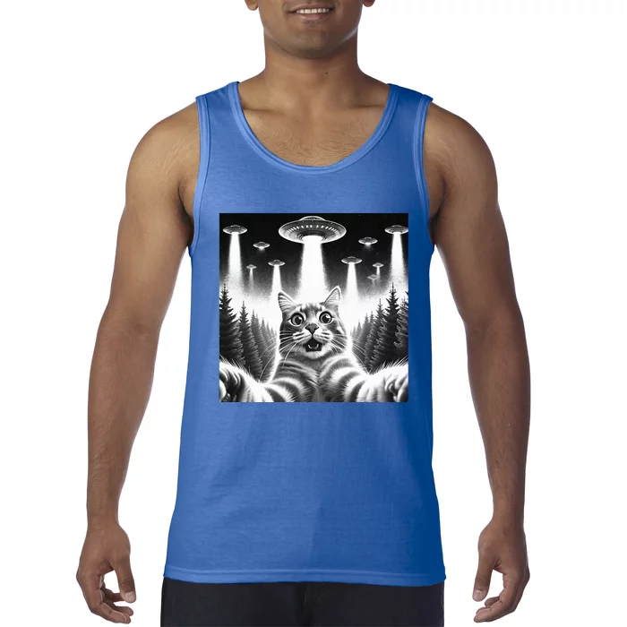 Scared Cat Selfie with UFOs Tank Top