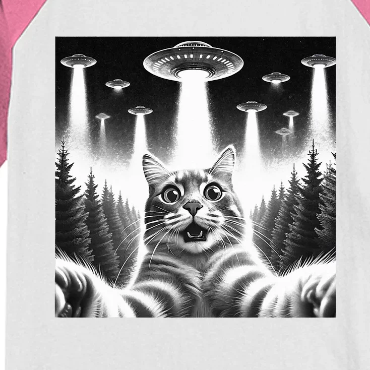 Scared Cat Selfie with UFOs Kids Colorblock Raglan Jersey