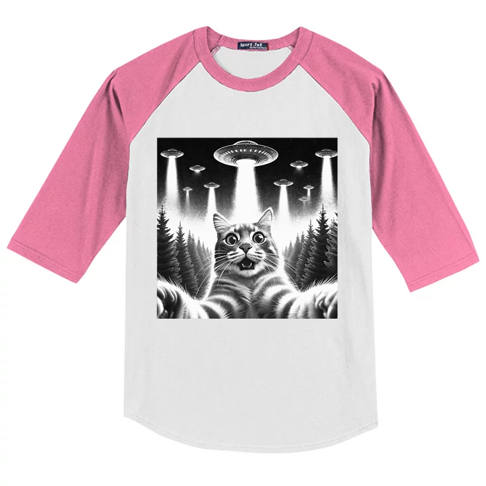 Scared Cat Selfie with UFOs Kids Colorblock Raglan Jersey