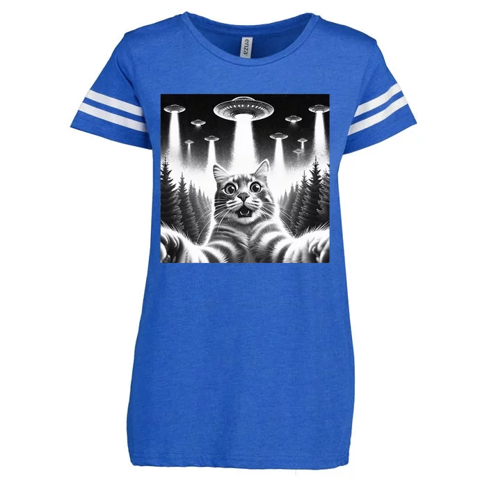 Scared Cat Selfie with UFOs Enza Ladies Jersey Football T-Shirt