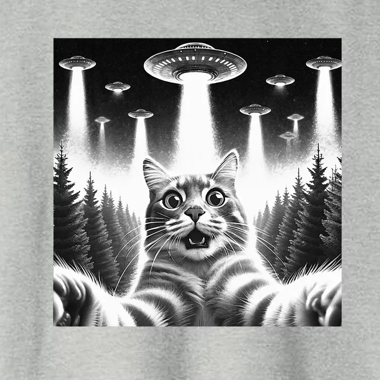 Scared Cat Selfie with UFOs Women's Crop Top Tee