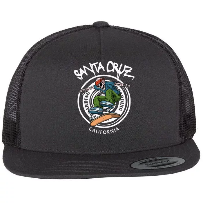 Santa Cruz Skater Laid Back California Skeleton Skateboarder Flat Bill Trucker Hat