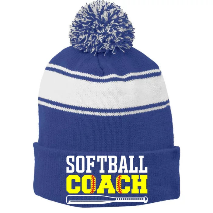 Softball Coaching Softball Coach Cute Gift Stripe Pom Pom Beanie