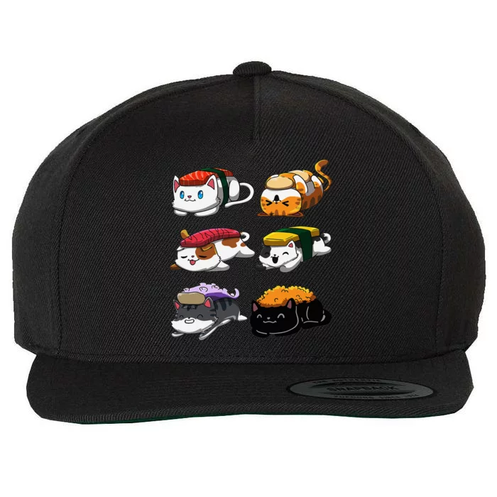 Sushi Cats Sushi Lover Cat Lover Kawaii Anime Neko Wool Snapback Cap