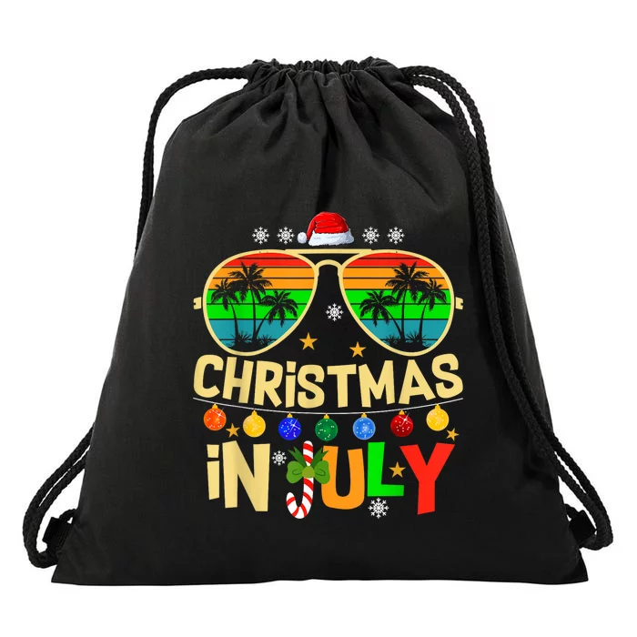 Santa Claus Sunglasses Beach Christmas In July Drawstring Bag