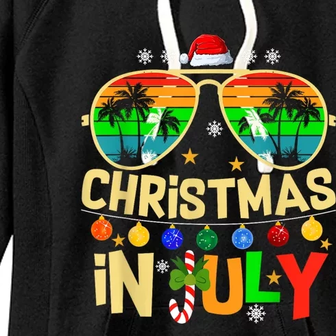 Santa Claus Sunglasses Beach Christmas In July Women's Fleece Hoodie