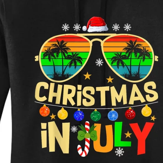 Santa Claus Sunglasses Beach Christmas In July Women's Pullover Hoodie