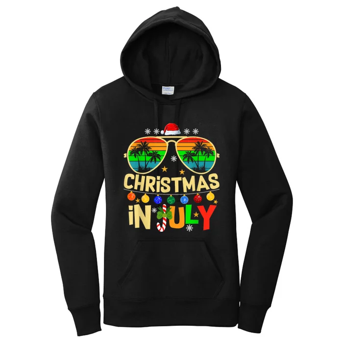 Santa Claus Sunglasses Beach Christmas In July Women's Pullover Hoodie