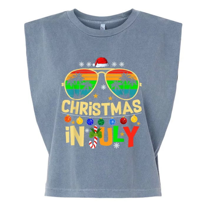 Santa Claus Sunglasses Beach Christmas In July Garment-Dyed Women's Muscle Tee