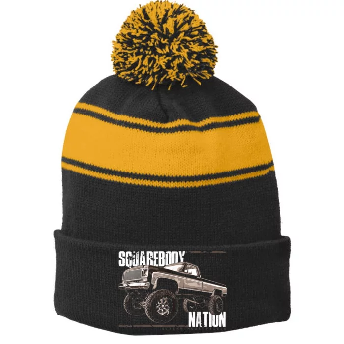 Squarebody Classic Square Body Stripe Pom Pom Beanie