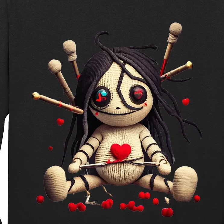 Scary Cute Sitting Voodoo Doll Halloween Valentine Day Love Long Sleeve Shirt