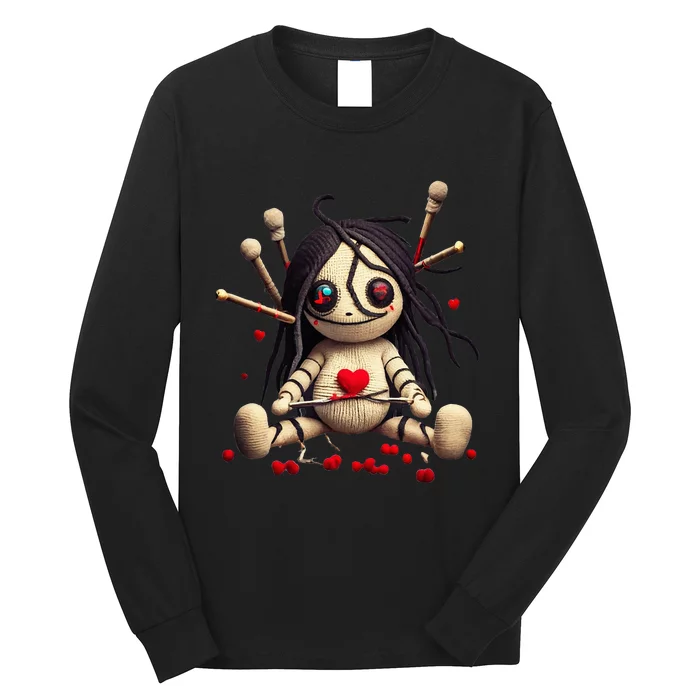 Scary Cute Sitting Voodoo Doll Halloween Valentine Day Love Long Sleeve Shirt