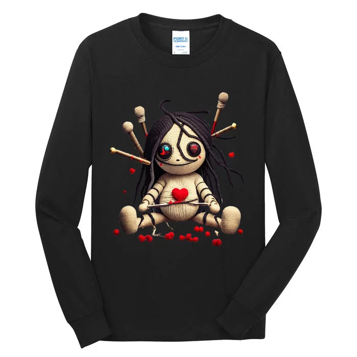 Scary Cute Sitting Voodoo Doll Halloween Valentine Day Love Tall Long Sleeve T-Shirt