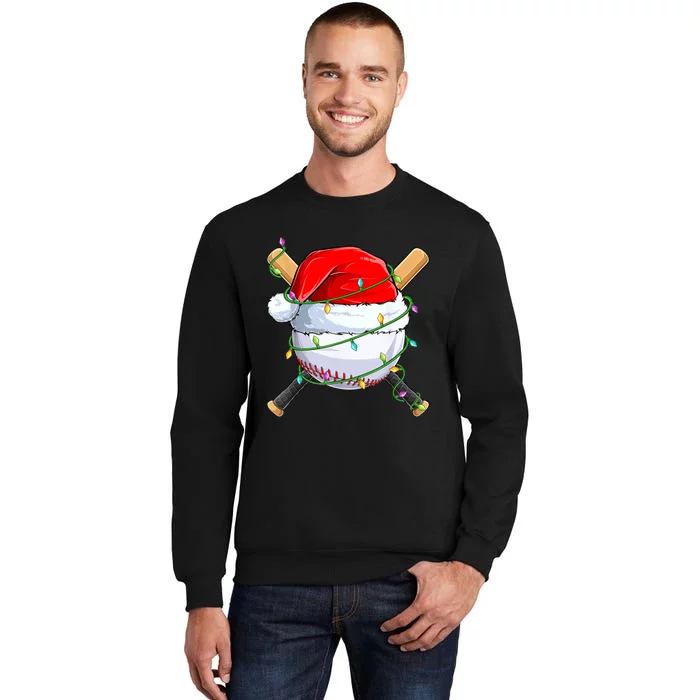 Santa Christmas Sports Women Christmas Baseball Player Tall Sweatshirt