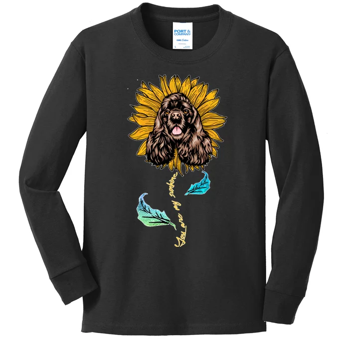 Sunflower Cocker Spaniel Head Funny Dog Kids Long Sleeve Shirt